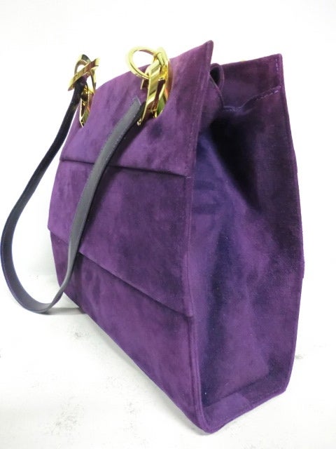Women's Ferragamo Purple Suede Shoulder Bag w/ Gold Hardware