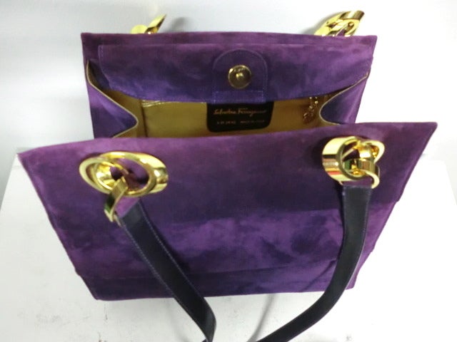 Ferragamo Purple Suede Shoulder Bag w/ Gold Hardware 1