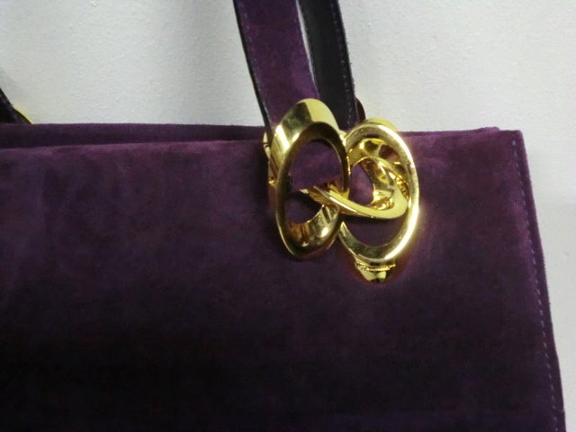 Ferragamo Purple Suede Shoulder Bag w/ Gold Hardware 4