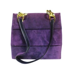 Vintage Ferragamo Purple Suede Shoulder Bag w/ Gold Hardware