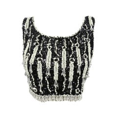 60s Beaded and Sequined Cropped Tank in Black and White