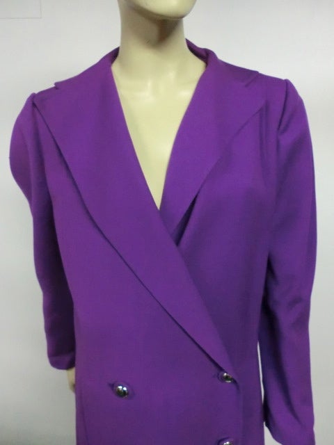 Pauline Trigere 80s Double Breasted Purple Wool Coat 2