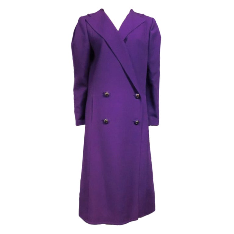 Pauline Trigere 80s Double Breasted Purple Wool Coat