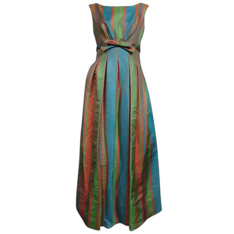 50s Catherine Scott Silk Faille Gown in Dramatic Stripes at 1stdibs
