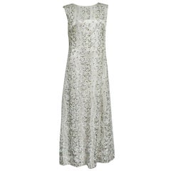 Vintage 60s Pearl, Bead and Sequin Embellished Brocade Gown