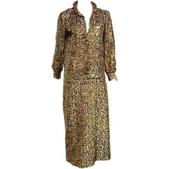 Vintage Adele Simpson Sequined Shirt Waist Maxi Dress