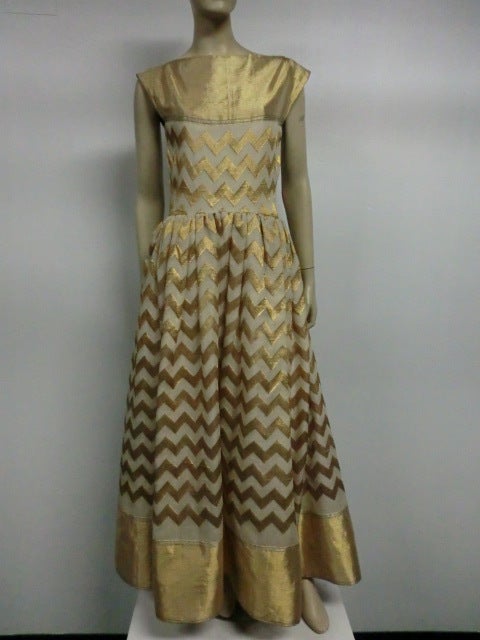 Arnold Scaasi 60s Chevron Silk Stripe Lamé Gown 5