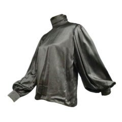 James Galanos Gunmetal Silk Satin Blouse