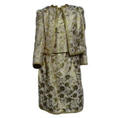 Adolfo 70s 3 Piece Silk Brocade Skirt Suit 6