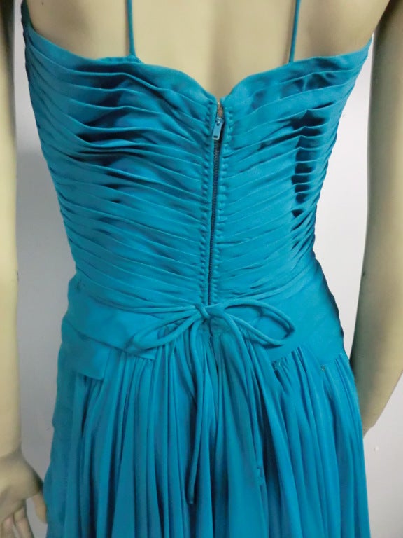Jean Desses Design Aqua Pleated Gown w/ Flowing Chiffon Back 1