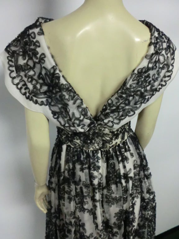 50s Black and White Ribbon Embroidered Gown 2