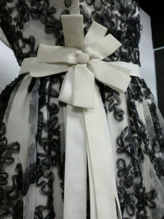 50s Black and White Ribbon Embroidered Gown 4
