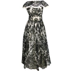50s Black and White Ribbon Embroidered Gown