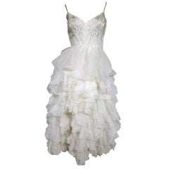60s Organza Ruffle Gown with Beading