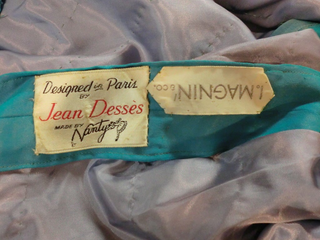 Jean Desses Design Aqua Pleated Gown w/ Flowing Chiffon Back 5