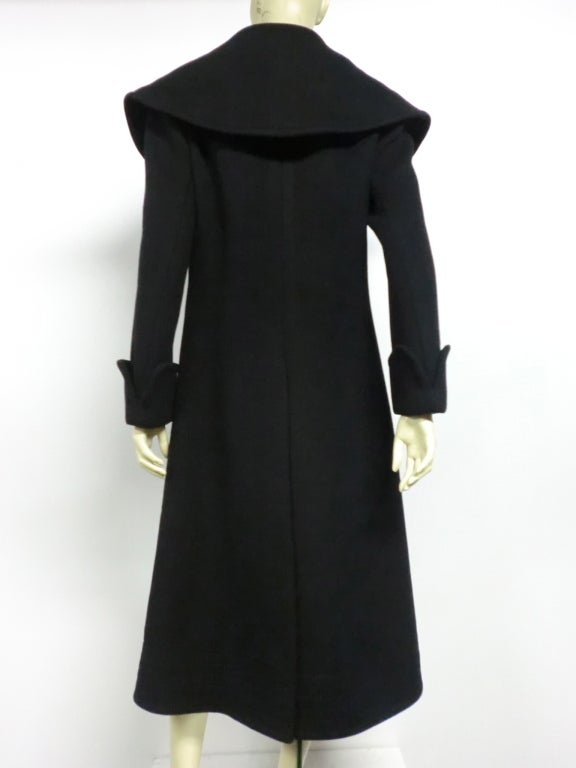 Black Geoffrey Beene Wool Double Breasted Coat w/ Portrait Collar