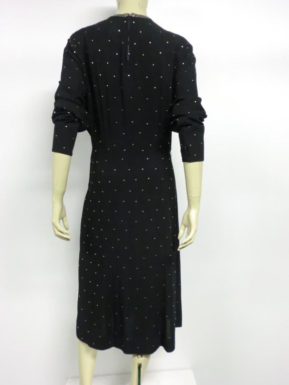 Black 40s Heavily Studded Crepe Dress