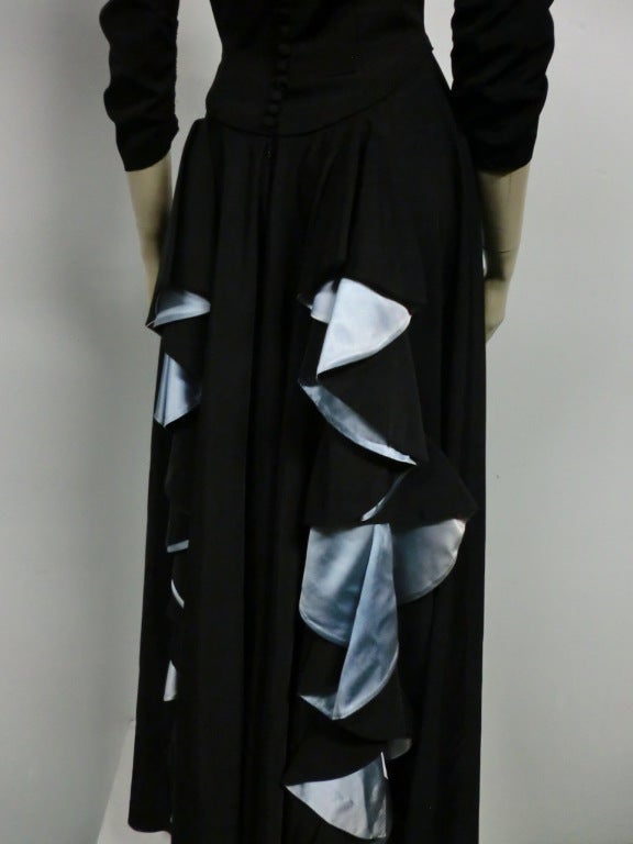 Women's 40s Rayon Faille Gown w/ Lovely Cascading Ruffled Back