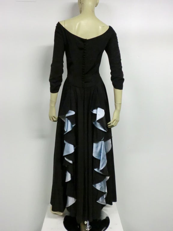 40s Rayon Faille Gown w/ Lovely Cascading Ruffled Back 4