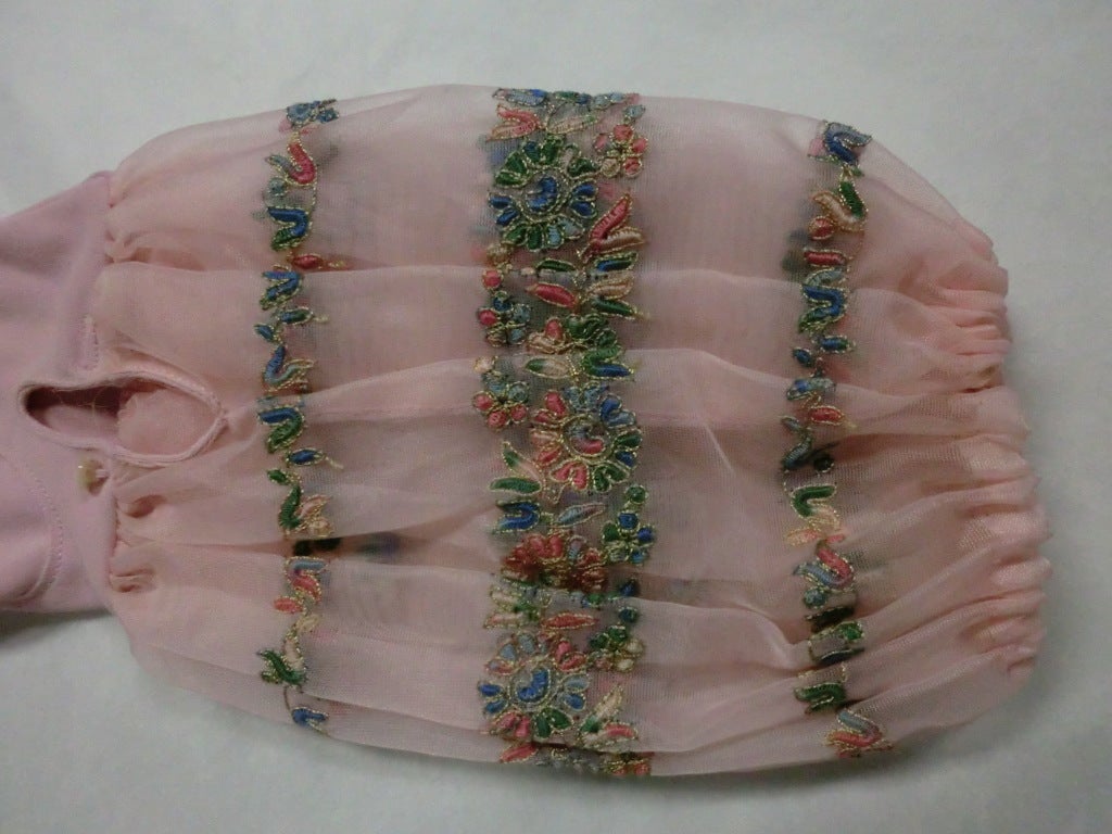 50s Pink/White Gloves w/ Embroidered Organza Gauntlet 1