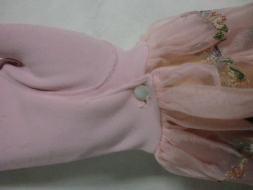 50s Pink/White Gloves w/ Embroidered Organza Gauntlet 2