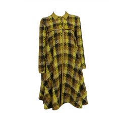 Bonnie Cashin 60s Wool Tweed Plaid Swing Coat w/ Leather Piping