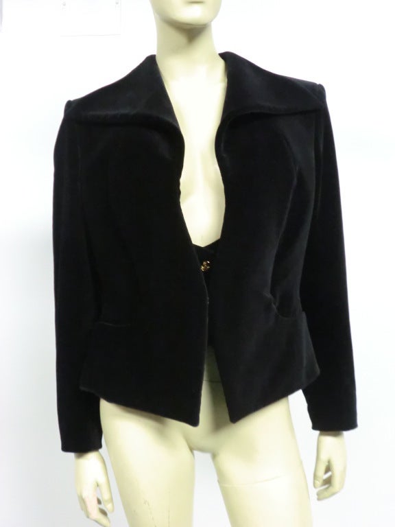 A fantastic Vivienne Westwood couture velvet jacket with built-in vest, gold-tone logo buttons.  UK Size 14.