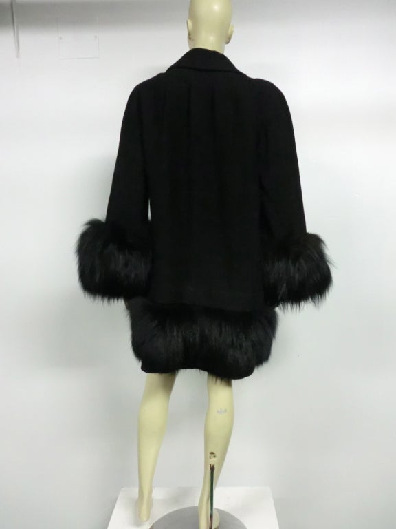 40s Black Wool Stroller Coat w/ Extravagant Fox Trim 1