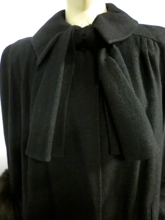 40s Black Wool Stroller Coat w/ Extravagant Fox Trim 4