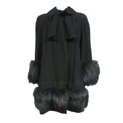 40s Black Wool Stroller Coat w/ Extravagant Fox Trim