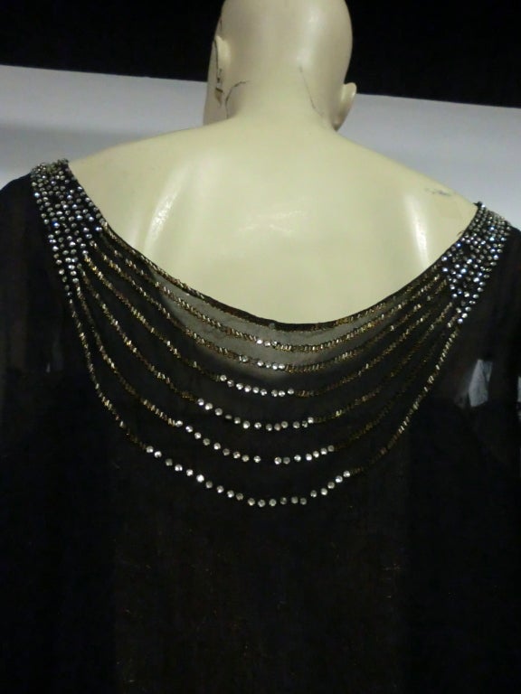 20s Gold Lamé Lace Flapper Dress with Bead Fringe & Rhinestones 5