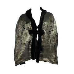 20s Antique Gold Silk and Lamé Capelet w/ Silk Velvet Lining