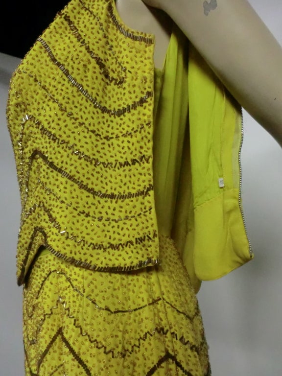60s Chartreuse Beaded Silk Crepe Two-Piece Gown 5