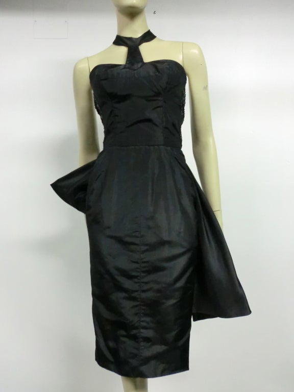 Divine 50s Little Black Dress w/ Stunning Bead Butterfly! For Sale at ...