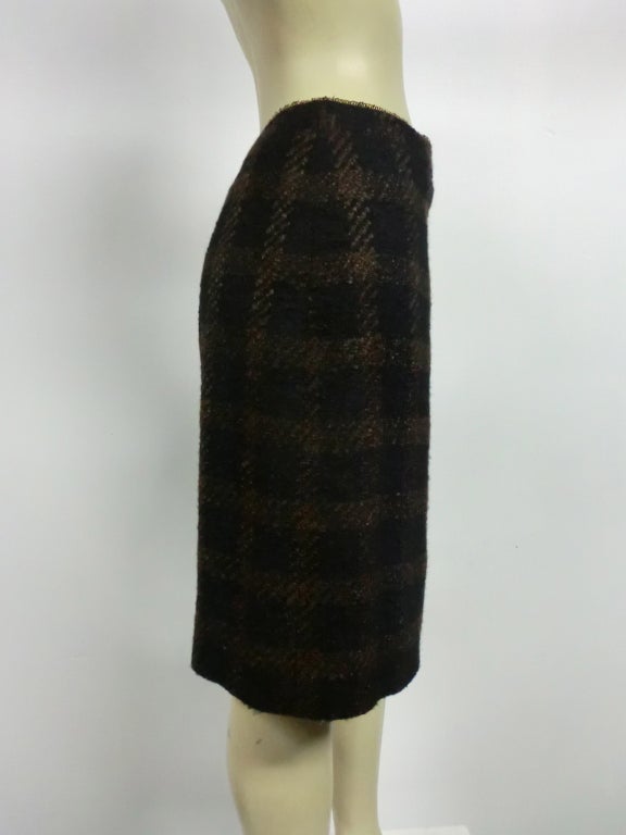 Women's Chanel Brown/Black Tweed Wrap Pencil Skirt w/ Gold Facing