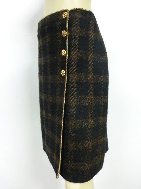 Chanel Brown/Black Tweed Wrap Pencil Skirt w/ Gold Facing 1