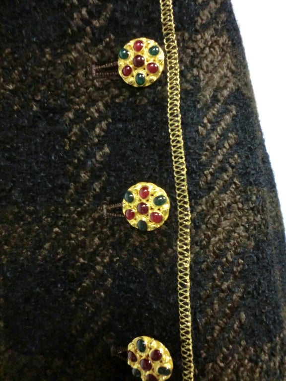 Chanel Brown/Black Tweed Wrap Pencil Skirt w/ Gold Facing 2