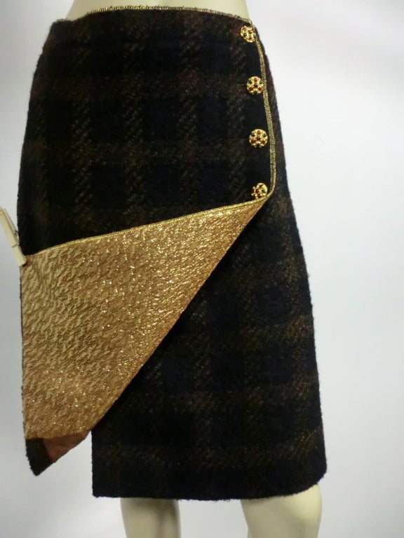 Chanel Brown/Black Tweed Wrap Pencil Skirt w/ Gold Facing 3