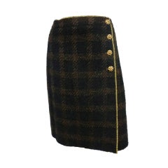 Vintage Chanel Brown/Black Tweed Wrap Pencil Skirt w/ Gold Facing