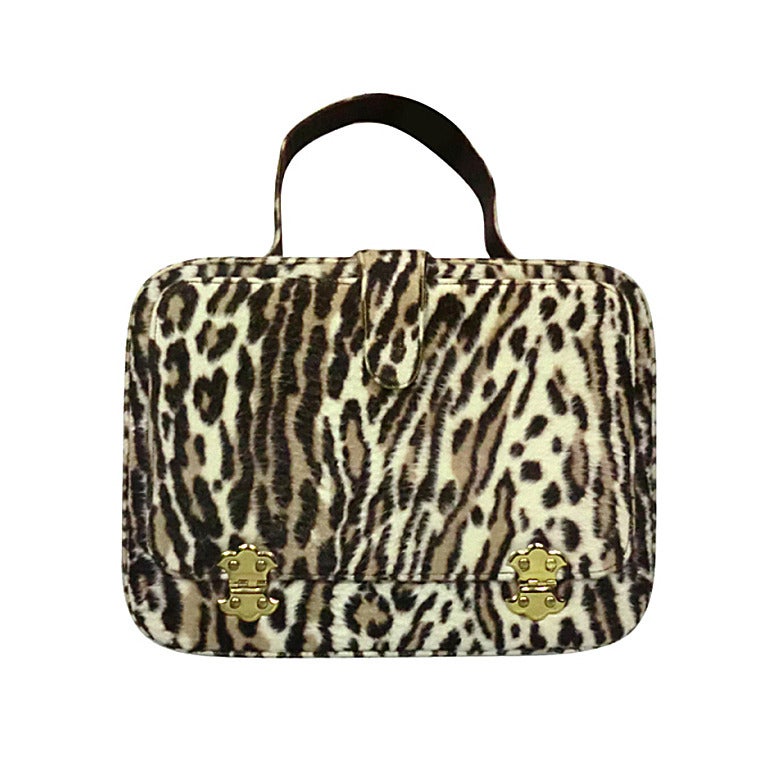 Garay Faux Leopard "Vanity" Handbag with Mirrored Hinged Lid