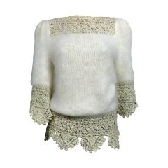 Vintage 70s Angora, Wool and Lurex Knit and Crochet Sweater