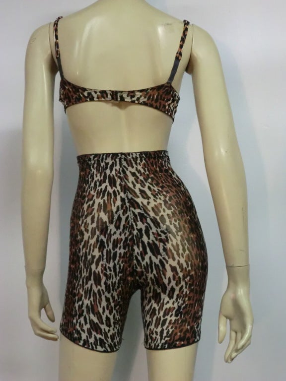 A fabulous 60s leopard print girdle and bra set.  Girdle is made of light stretch mesh without boning or closures--all lightweight elastic.