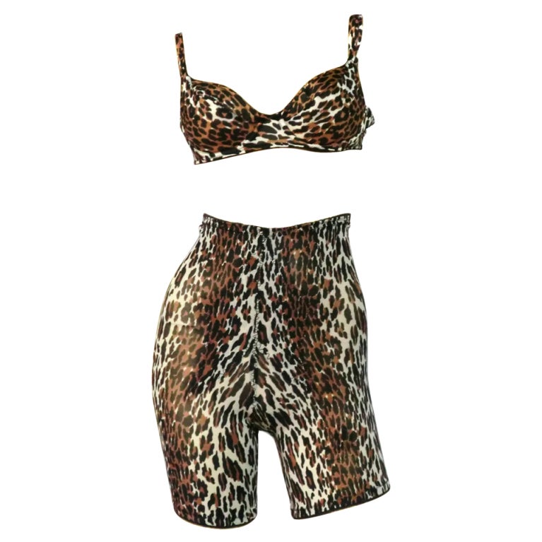 60s Leopard Print Girdle and Bra Set