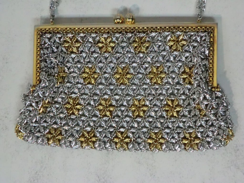 Women's Metal Mesh 60s Handbag in Gold and Silver