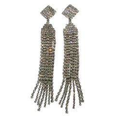 Vintage 60s Shoulder-Duster Rhinestone Chandelier Earrings