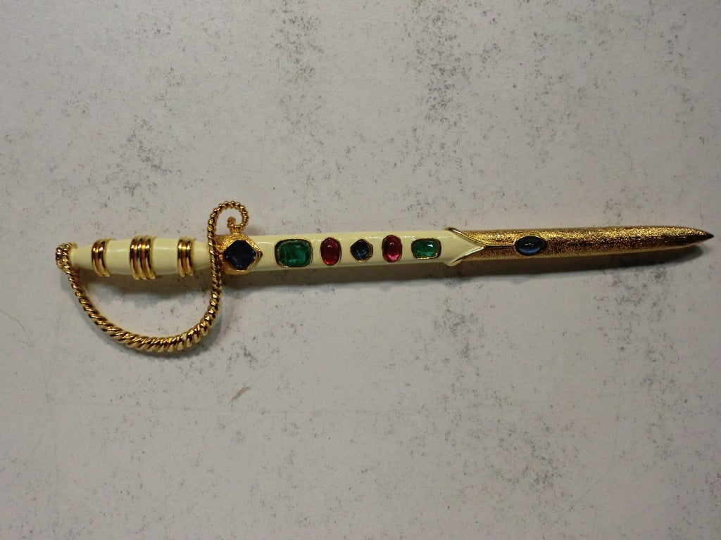 Huge Jomaz Jeweled Enameled 60s Sword Brooch