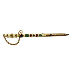 Retro Huge Jomaz Jeweled Enameled 60s Sword Brooch