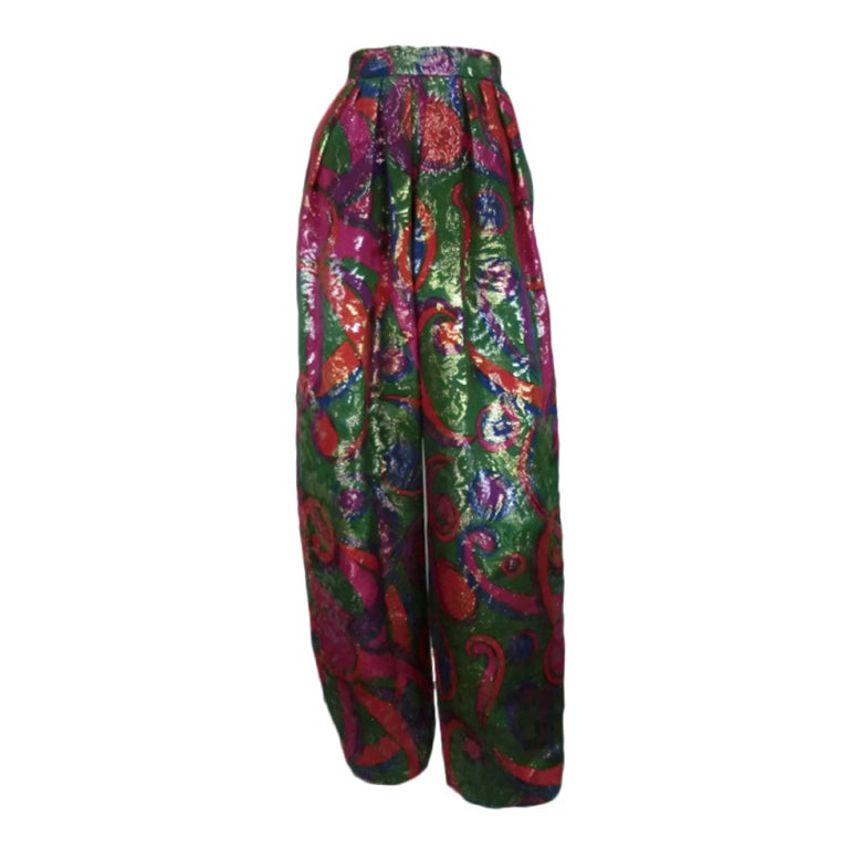 Yves Saint Laurent Lavish Silk Print Lame Pleated Pants