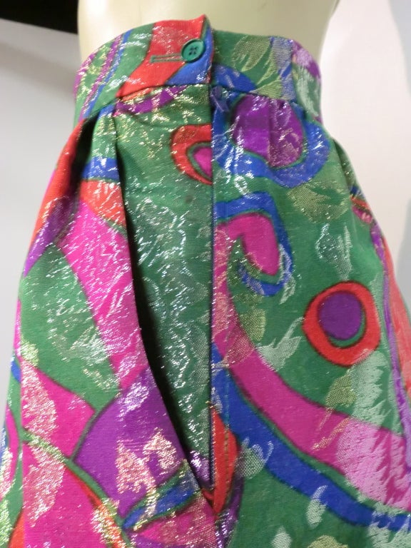 Yves Saint Laurent Lavish Silk Print Lame Pleated Pants at 1stdibs