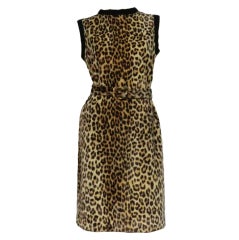 60s Faux Leopard Fur Shift Dress w/ Optional Belt